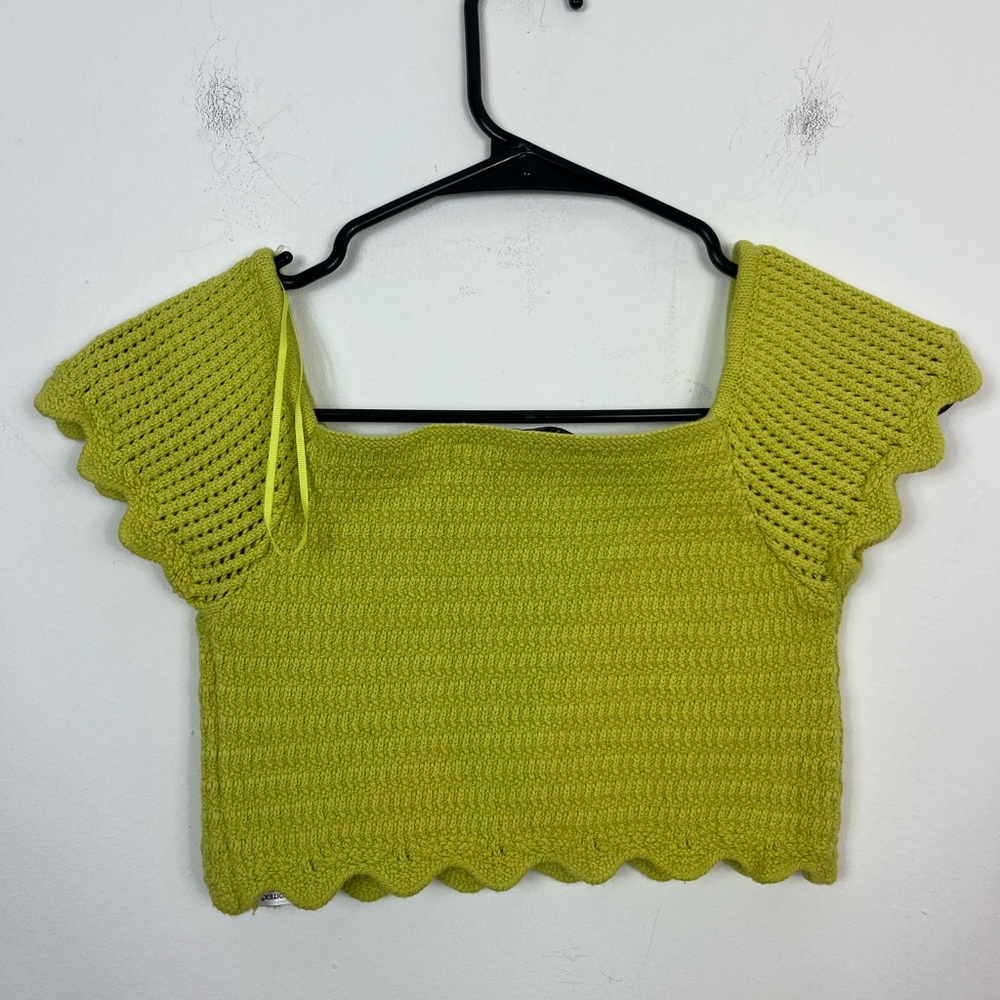 NWT Zara Knit Crotchet Top Lime Green Sz S - Picture 6 of 7